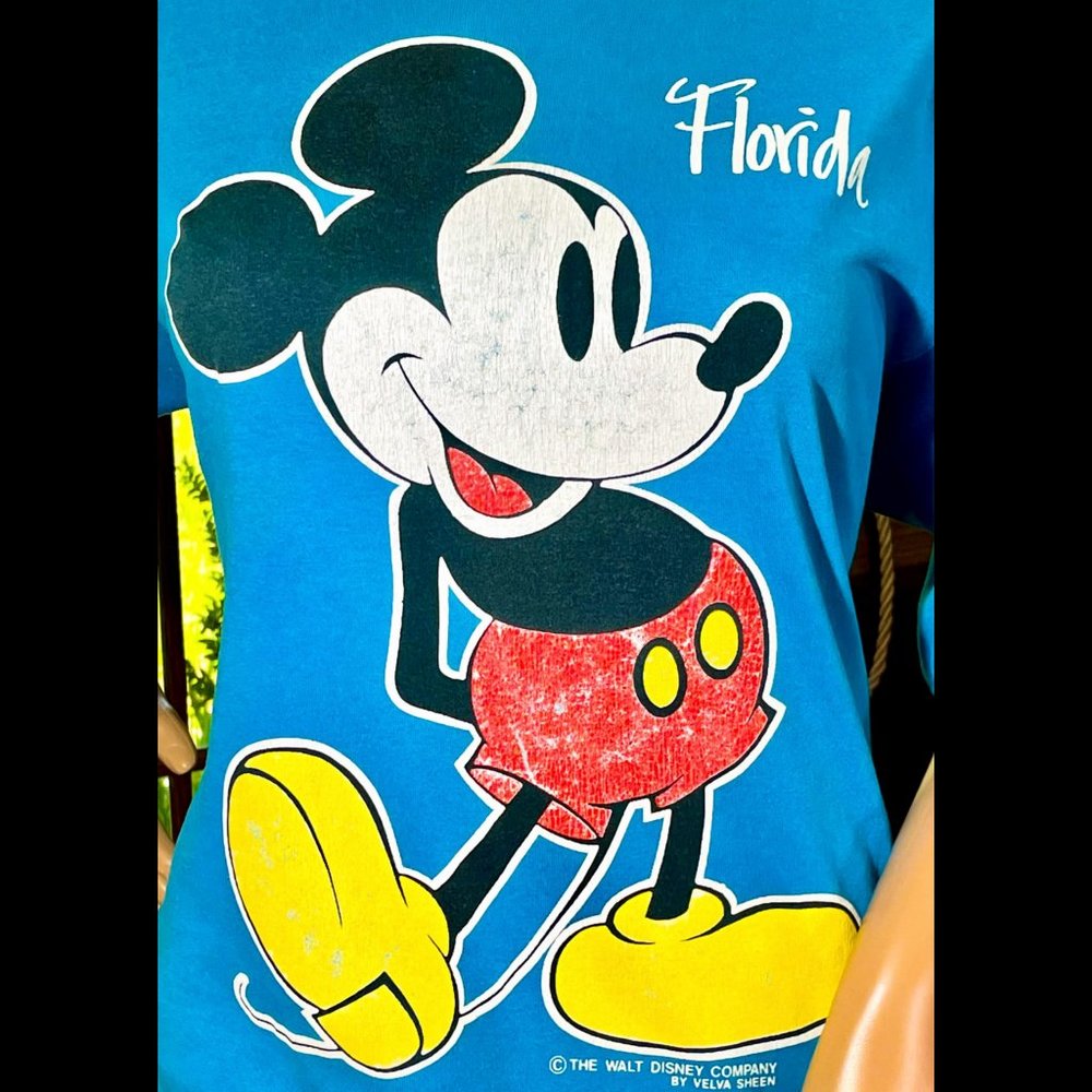 ▪️VTG▪️WALT DISNEY▪️1980's Turquoise Blue Mickey Mouse Florida Graphic T-Shirt - Picture 4 of 10